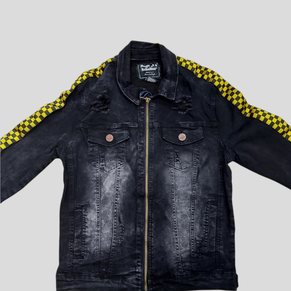 Mens jean jacket. Black and yellow.